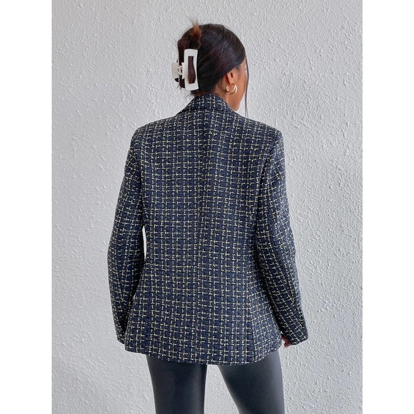 business plazacore tweed Plaid Print Double Breasted Blazer jacket - Picture 8 of 11